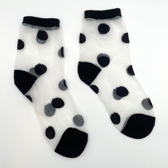 ASOS Accessories - ASOS Design Sheer Polka Dot Socks - Mesh Black + White Womens Stockings